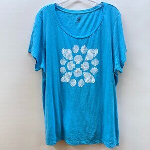 Crown & Ivy Women's Size 3X T-Shirt Short Sleeve Scoop Neck Blue Seashells Print